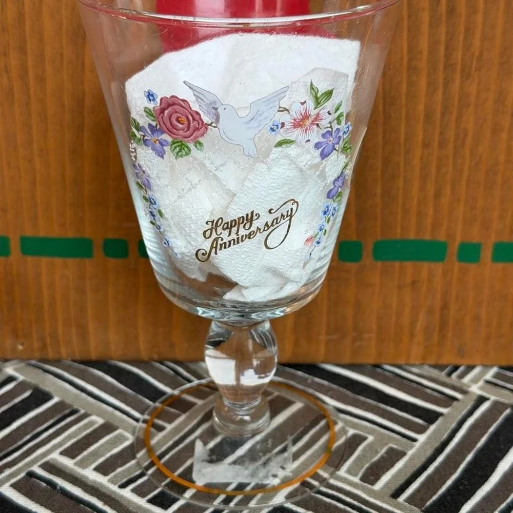 Fenton Glassware Happy Anniversary wine glass